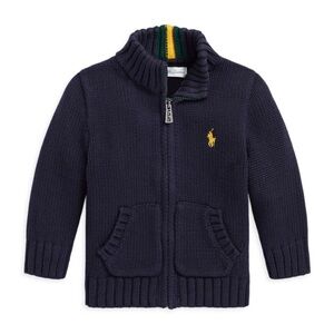 18 Month Ralph Lauren Dark Blue Knit Cardigan with Yellow Emblem
